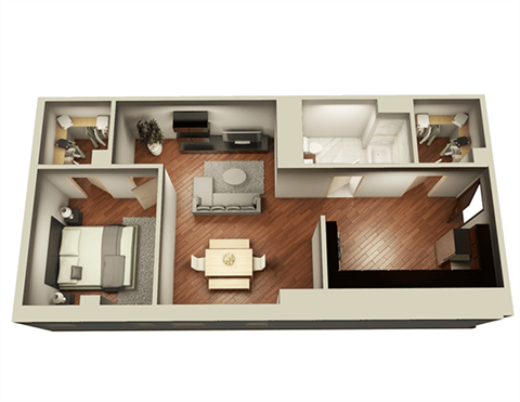 Floor plan for 1 bed, 1 bath, 859 sqft